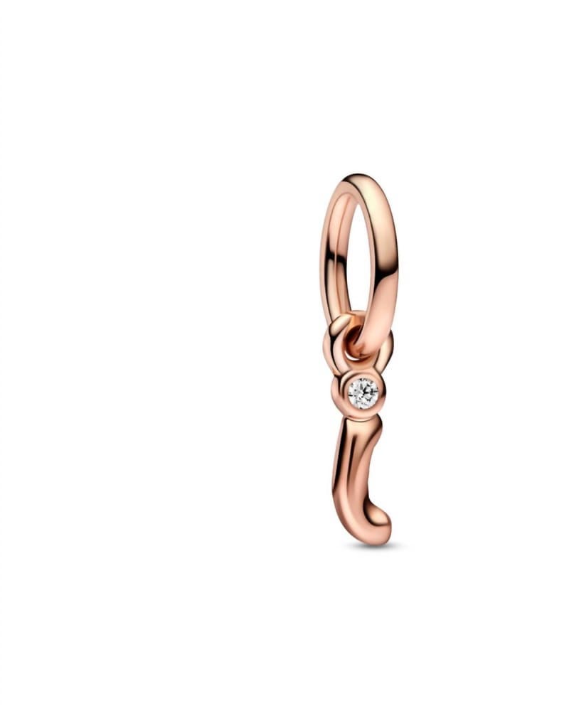Front of a size O/S Letter I Script Alphabet Dangle Charm in Rose Gold in Rose Gold by Pandora. | dia_product_style_image_id:329201